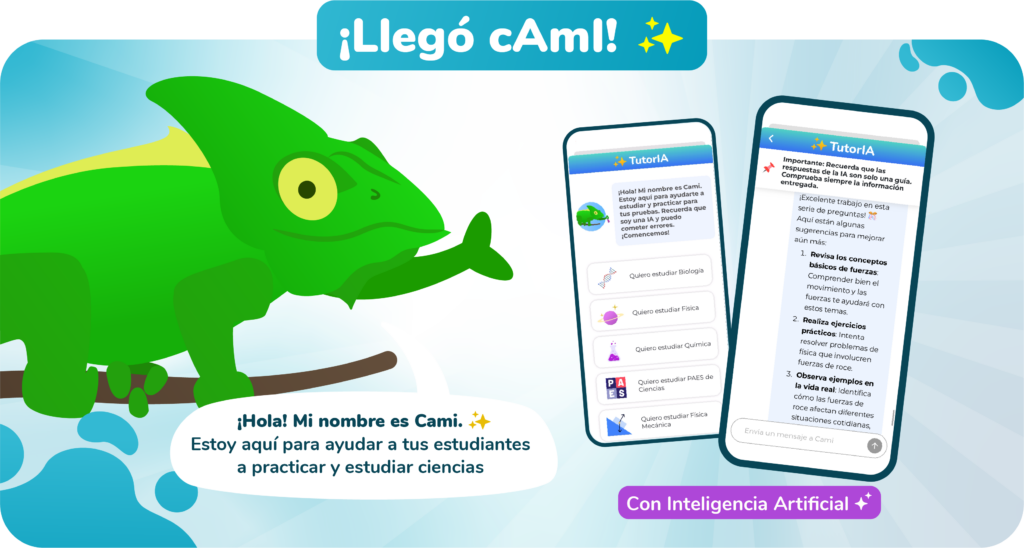 En este imagen se puede apreciar la interfaz de TutorIA, una inteligencias artificial llamada Cami que ayuda con los estudios y la educación del estudiantado.